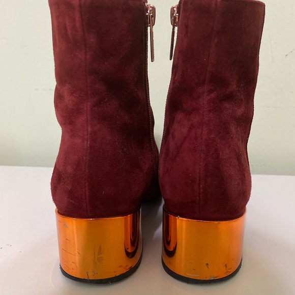 Ivy Kirzhner Maroon-Red Suede Booties With Rose Gold Heel - Picture 5 of 10
